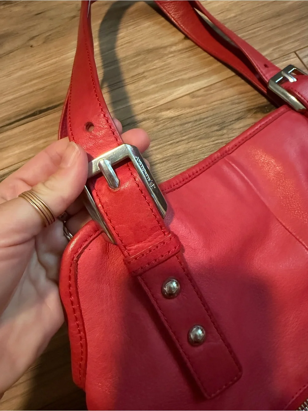 b. makowsky Red Leather Shoulder Tote